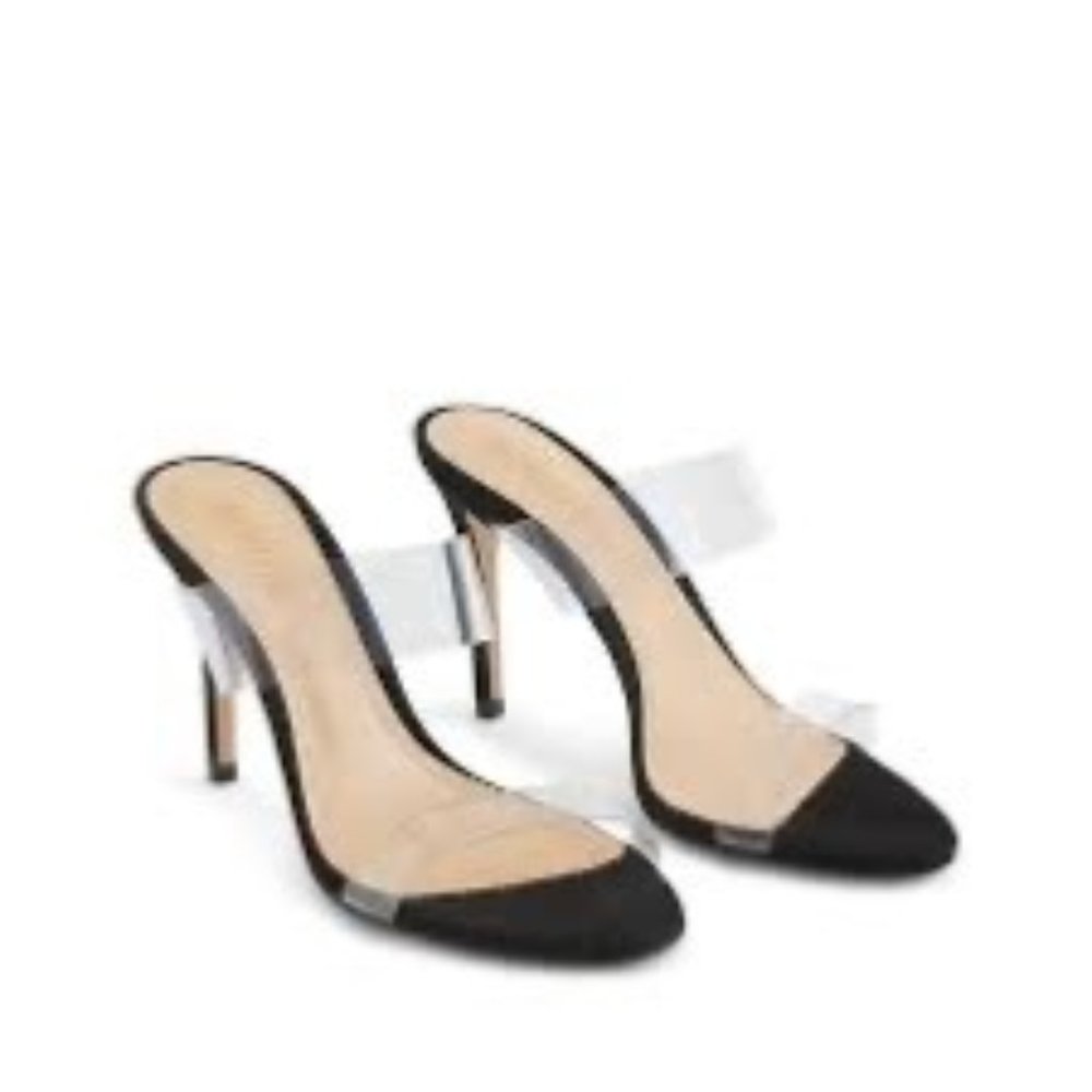 Schutz Shoes Womens 6 B Black Ariella Sandal Leather Stiletto Heels Clear Strap